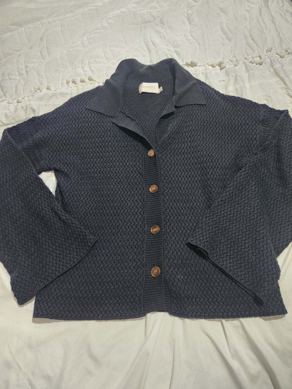 Sancia The Elisa Knit Button-Front Collared Cardigan Top Black
